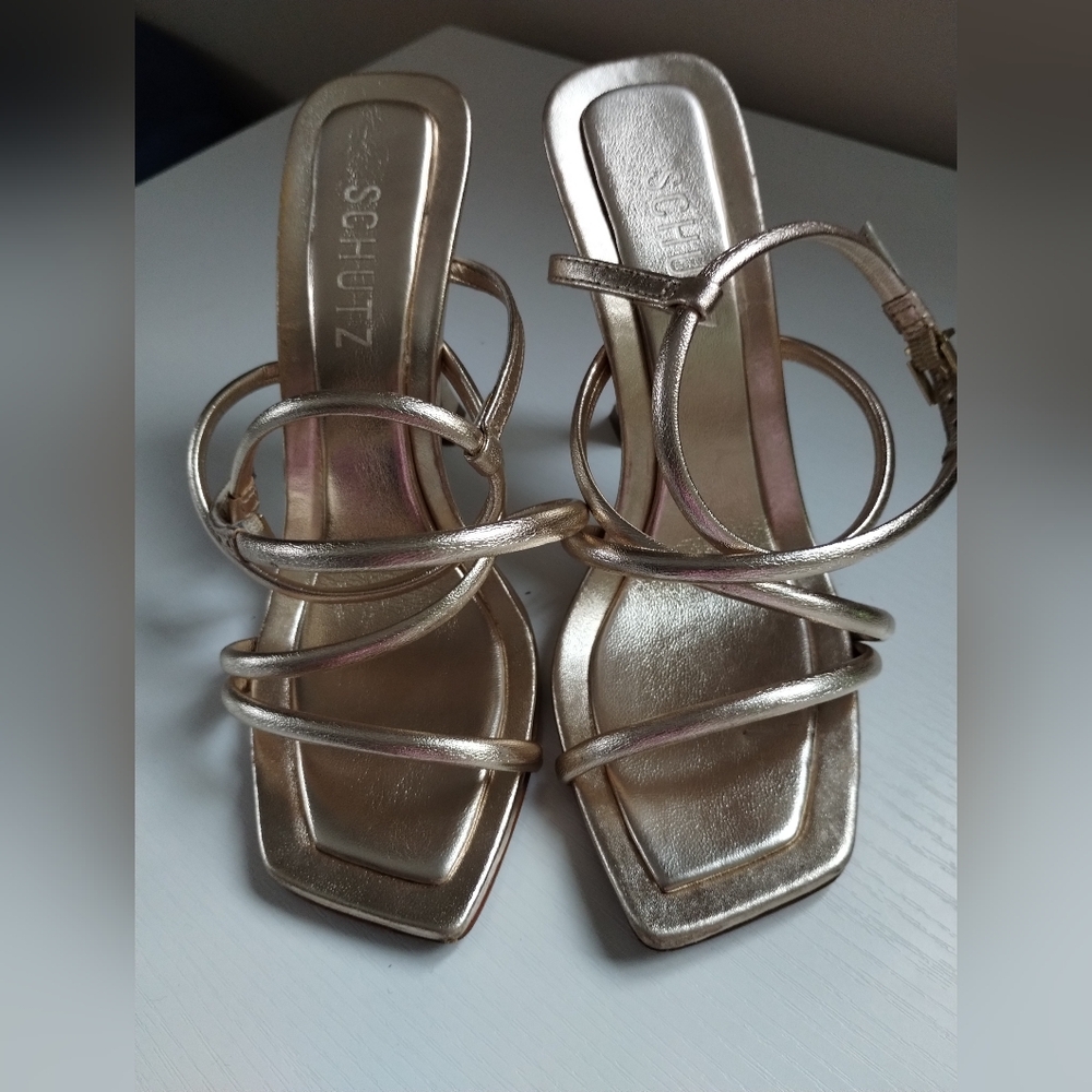 SCHUTZ Metallic Gold Heels 6.5